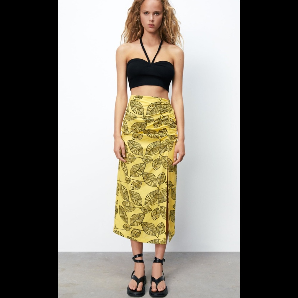 Zara printed linen blend skirt